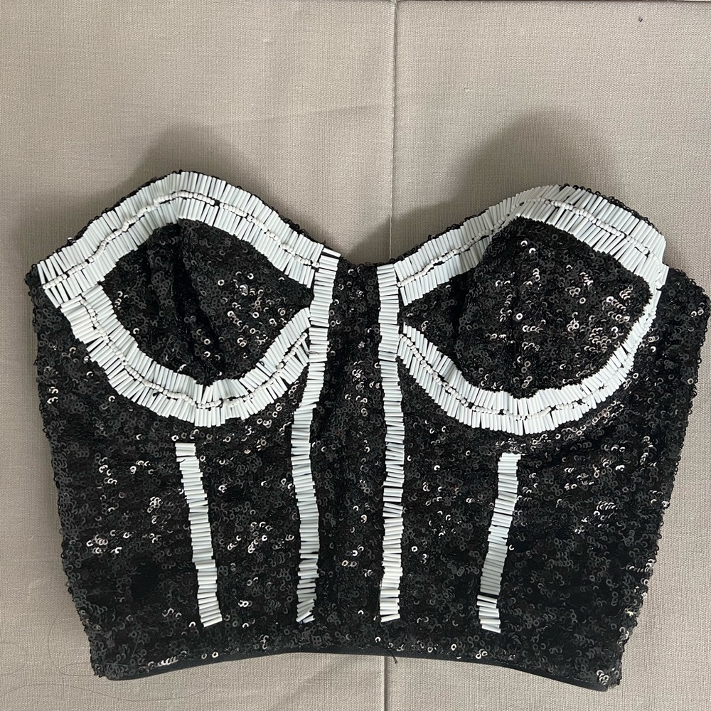 Asos Sequined and Beaded Bustier Crop Top XS